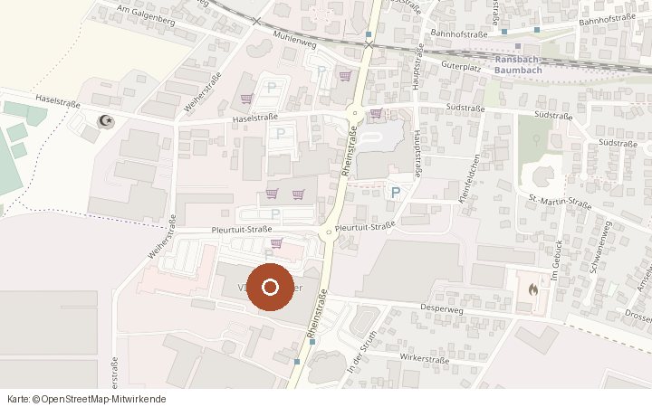 Ausschnitt einer Karte von Ransbach-Baumbach mit markiertem Atelier im VIP-CityCenter an der Rheinstraße